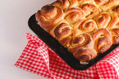 Sweet tasty homemade rose buns rolls with sugarの写真素材