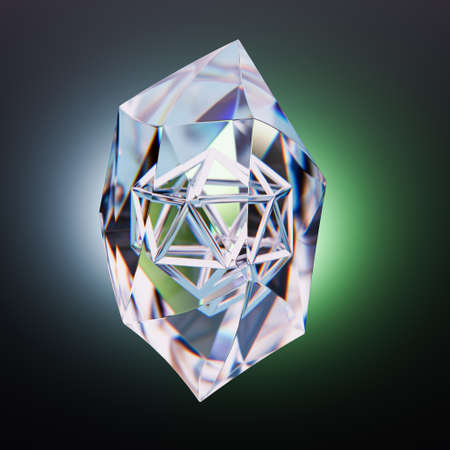 Abstract glass crystal with dispersion on black background with gradient light, 3d illustration renderの写真素材