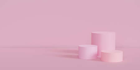 Pink podiums or pedestals for products or advertising on pastel banner background with copy space, 3d renderの写真素材