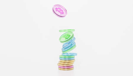 Bitcoin crypto currency coin stacks, e-commerce investment concept, 3d render on white backgroundの写真素材