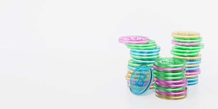 Bitcoin crypto currency coin stacks, e-commerce investment concept, 3d render banner