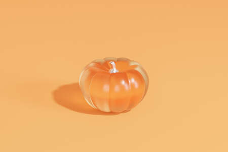 Glossy pumpkin on beige background for advertising on autumn holidays or sales, 3d renderの写真素材