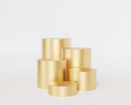 Golden podiums or pedestals for products or advertising on white background, 3d renderの写真素材