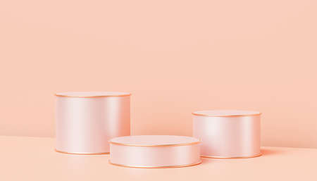 Beige luxury podiums or pedestals for products or advertising on pastel peach colored background, 3d renderの写真素材