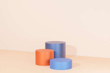 Cylinder podiums or pedestals for products or advertising on pastel beige background, 3d renderの写真素材
