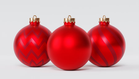 Christmas or New Year holidays background, red baubles, 3d renderの写真素材