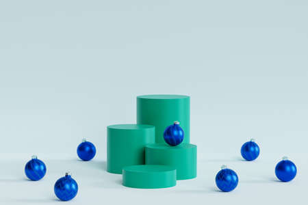 Christmas or New Year holidays background, green podiums or pedestals for products or advertising...