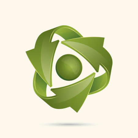 Three dimensional arrows going in a circle with the ball in the centerのイラスト素材