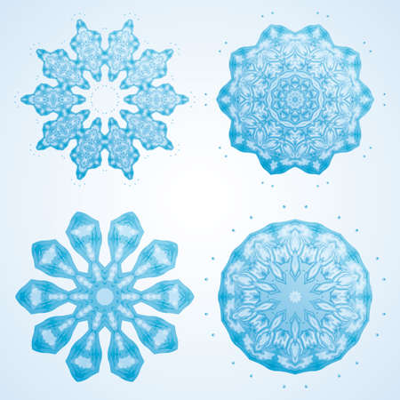 Set of four abstract snowflakes blue-white colorのイラスト素材