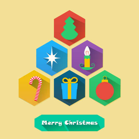 Six Christmas icons arranged in the shape of a Christmas treeのイラスト素材