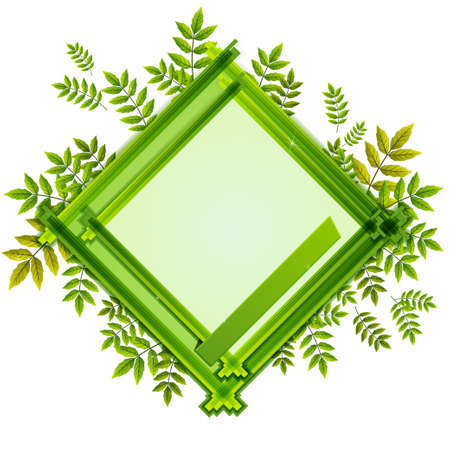 frame with the composition of the leaves of various sizes in shades of green and white backgroundのイラスト素材