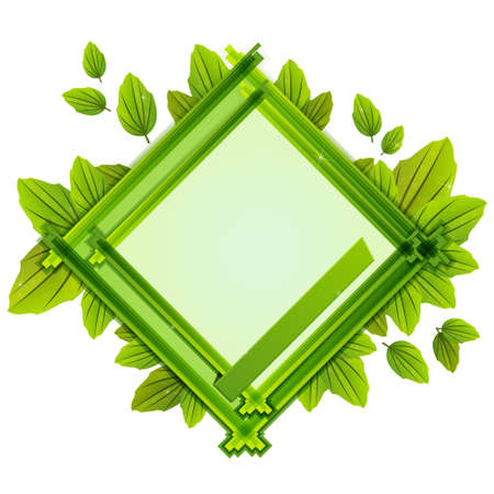 frame with the composition of the leaves of various sizes in shades of green and white backgroundのイラスト素材