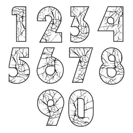 set of numbers from zero to nine with lots of cracksのイラスト素材