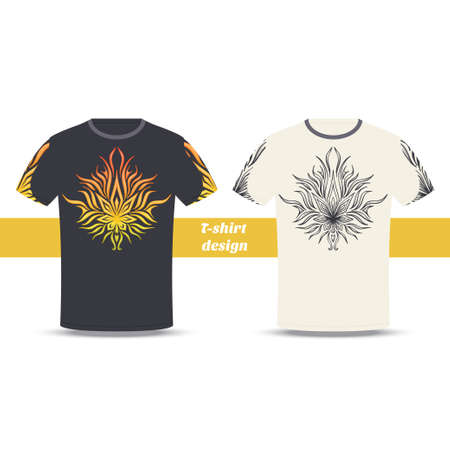 Design tshirt with a color and black hand drawn pattern of marijuana. Located on the white backgroundのイラスト素材