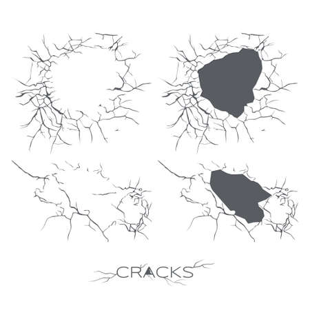 Set of dark vector cracks on a white backgroundのイラスト素材