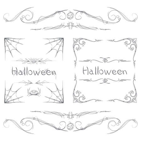 set of elements of the ornament to decorate the pages or frames on a Halloween themeのイラスト素材