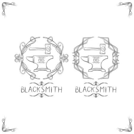 set of two logos for blacksmiths on a white backgroundのイラスト素材
