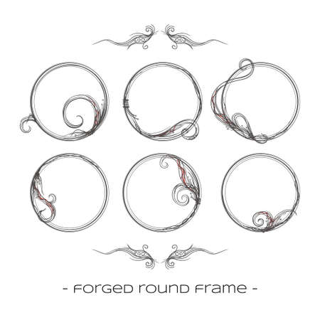 set of six round forged a framework on a white backgroundのイラスト素材