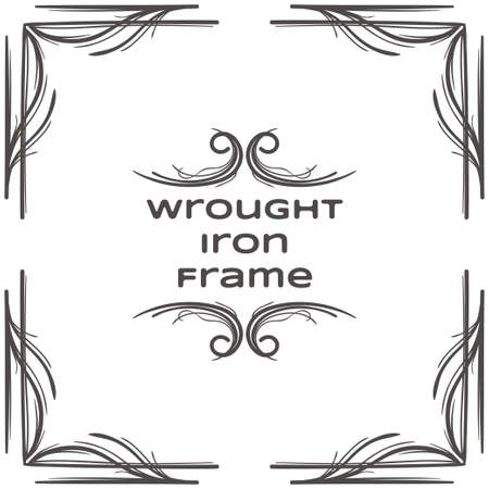 Black Wrought Iron corners collected under a white fone.Mozhno used as decorative ellementy to design packaging, greeting cards, and moreのイラスト素材