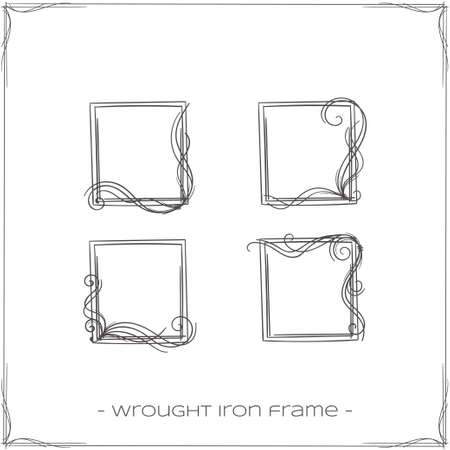 set of four square, wrought iron frames for icons on a white backgroundのイラスト素材