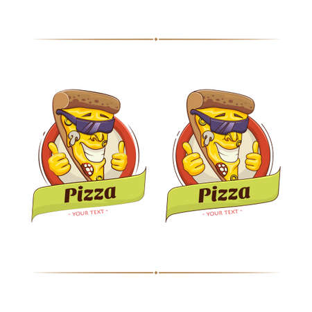 Color funny character pizza for the icon. On a white background. It can be used on the business cards, brochures, banners.のイラスト素材