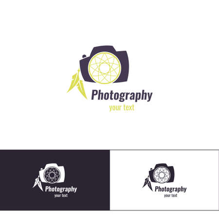 design for the photographer on a white background. And two additional variants of black on white and white on black. It is based on the camera and the Totem Dreamcatcher.のイラスト素材