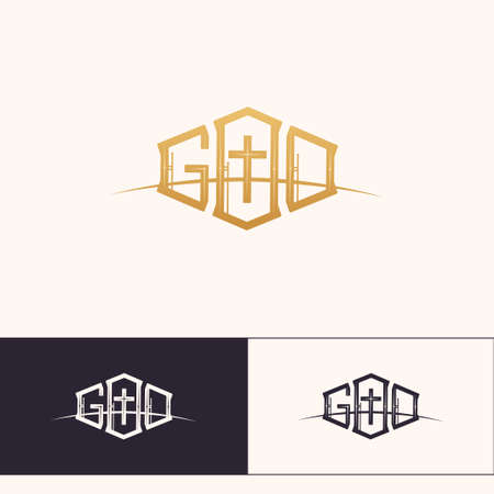 icon for the god. Golden color on a white background. And two versions of black on white and white on black.のイラスト素材