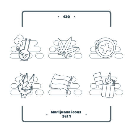 Marijuana Attributes Icons Set Black Oneのイラスト素材