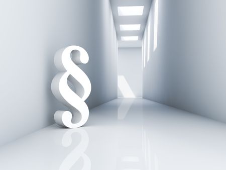 Rendering of a white paragraph symbol in a corridorの写真素材