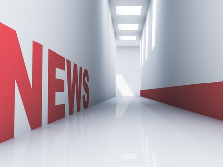 Rendering of a red news text in a white corridorの写真素材