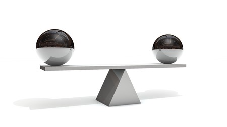 3d rendering of two spheres in balanceの写真素材