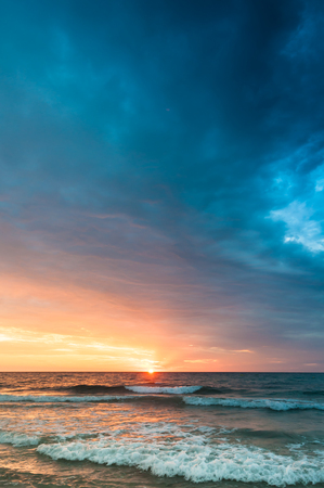 Sunrise on the beach of Cala Millorの写真素材