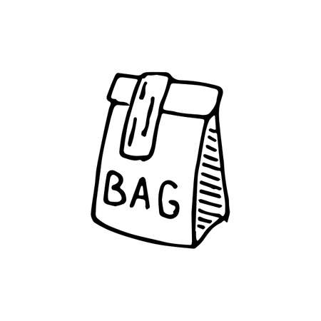 Handdrawn doodle bag icon. Hand drawn black sketch. Sign symbol. Decoration element. White background. Isolated. Flat design. Vector illustration.のイラスト素材