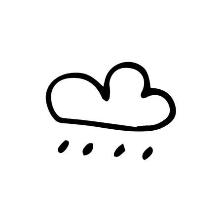 Handdrawn doodle cloud rain icon. Hand drawn black sketch. Sign symbol. Decoration element. White background. Isolated. Flat design. Vector illustration.のイラスト素材