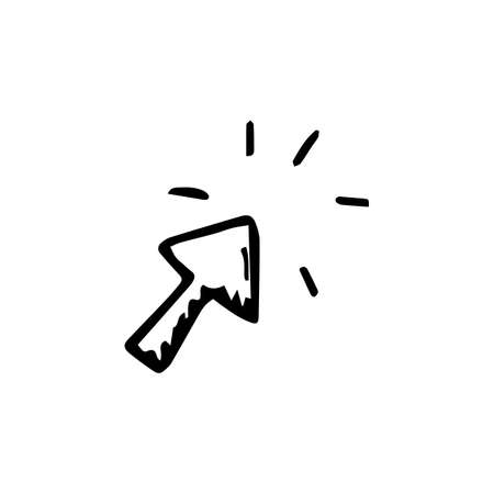 Handdrawn doodle click arrow icon. Hand drawn black sketch. Sign symbol. Decoration element. White background. Isolated. Flat design. Vector illustration.のイラスト素材