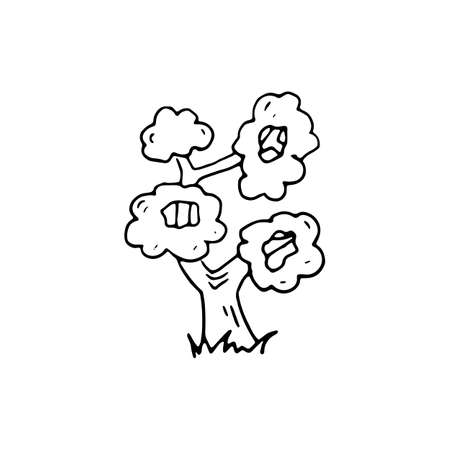 Handdrawn tree doodle icon. Hand drawn black sketch. Sign symbol. Decoration element. White background. Isolated. Flat design. Vector cartoon illustration.のイラスト素材