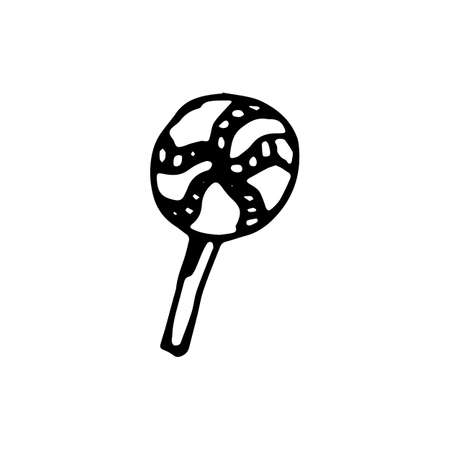 Handdrawn doodle lollipop icon. Hand drawn black sketch. Sign symbol. Decoration element. White background. Isolated. Flat design. Vector illustration.のイラスト素材