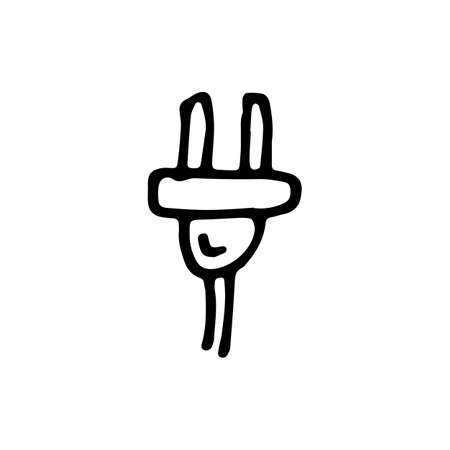 Handdrawn plug into socket doodle icon. Hand drawn black sketch. Sign symbol. Decoration element. White background. Isolated. Flat design. Vector cartoon illustration.のイラスト素材