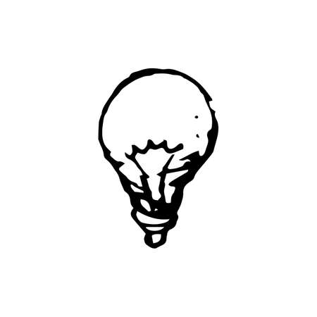 Handdrawn idea lamp doodle icon. Hand drawn black sketch. Sign symbol. Decoration element. White background. Isolated. Flat design. Vector illustration.のイラスト素材