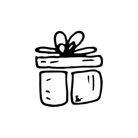 Handdrawn doodle gift  icon. Hand drawn black sketch. Sign symbol. Decoration element. White background. Isolated. Flat design. Vector illustration.のイラスト素材