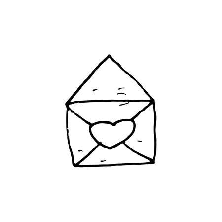 Handdrawn doodle envelope icon. Hand drawn black sketch. Sign symbol. Decoration element. White background. Isolated. Flat design. Vector illustration.のイラスト素材