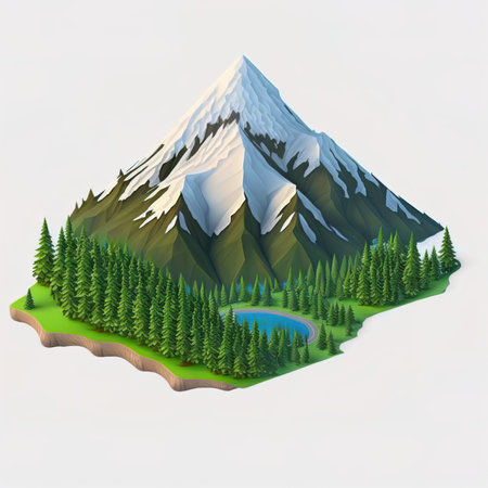 Isometric 3d illustration, mount hood with pacific northwest pine trees.の写真素材