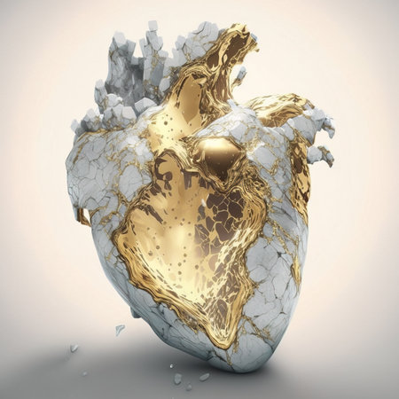Marble human heart golden. 3d rendering.の写真素材