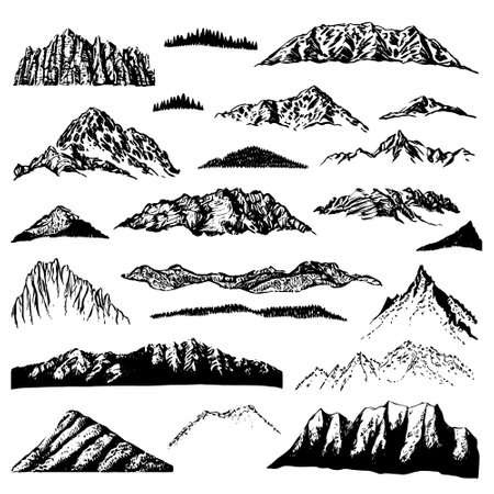 Hand drawn set of mountainsのイラスト素材