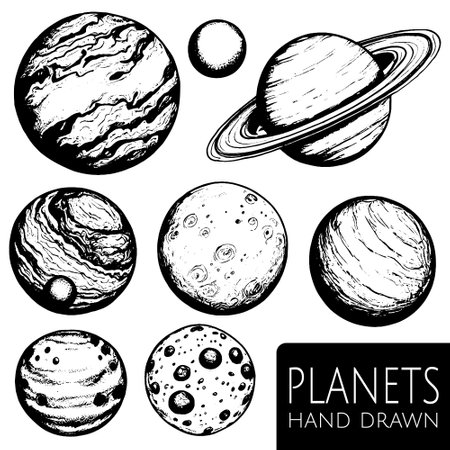 Hand drawn set of planetsのイラスト素材
