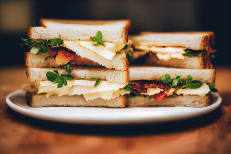Toast sandwich with cheese isolated on plateの写真素材