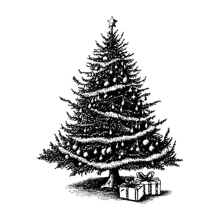 hand drawn christmas treeのイラスト素材