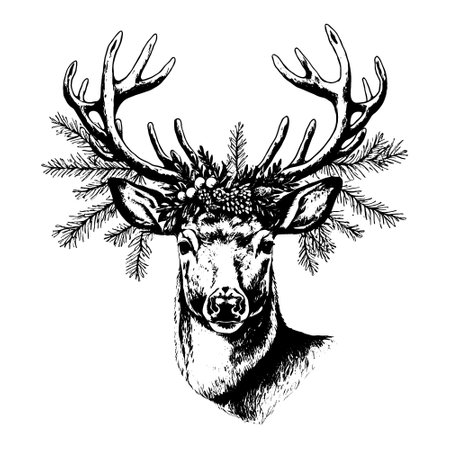 Hand drawn Christmas deer headのイラスト素材