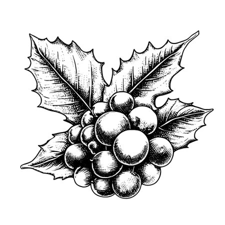 Hand drawn sketch holly berry. Christmas seasonal plant. Winter holiday symbol. Vector illustration isolated on white background.のイラスト素材