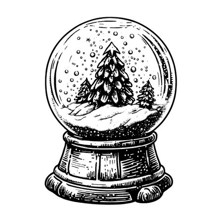 Hand drawn vector illustration - Christmas snow globe with fir-treeのイラスト素材